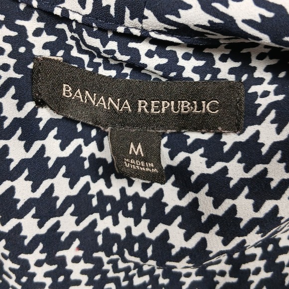 Banana Republic Women's Blouse Size M Navy White Houndstooth Long Sleeve - Picture 4 of 7